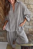 Sundaze Cheesecloth Chalk Stripe Boyfriend Shirt Mocha & White